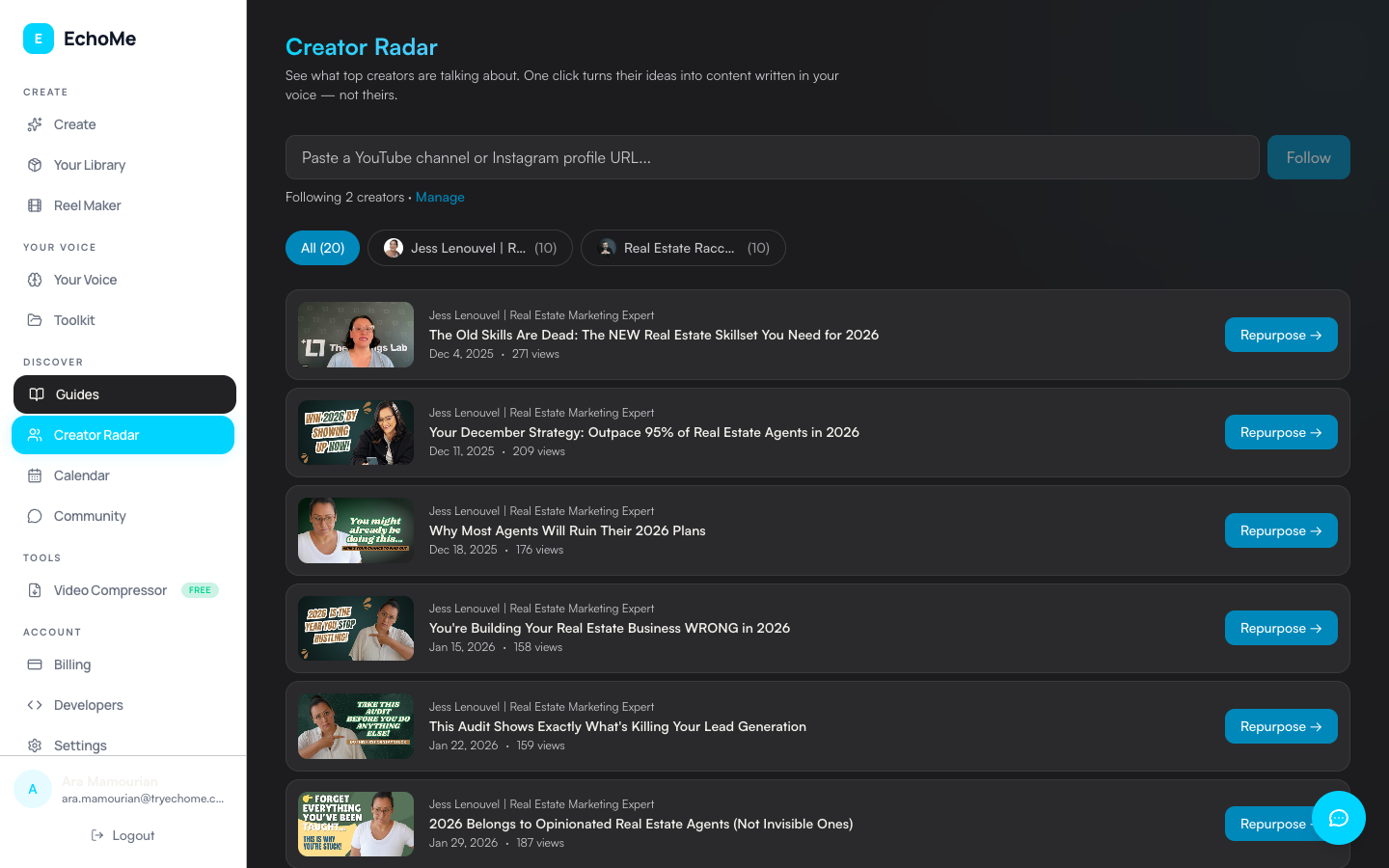 Following: Repurpose Creators' Videos